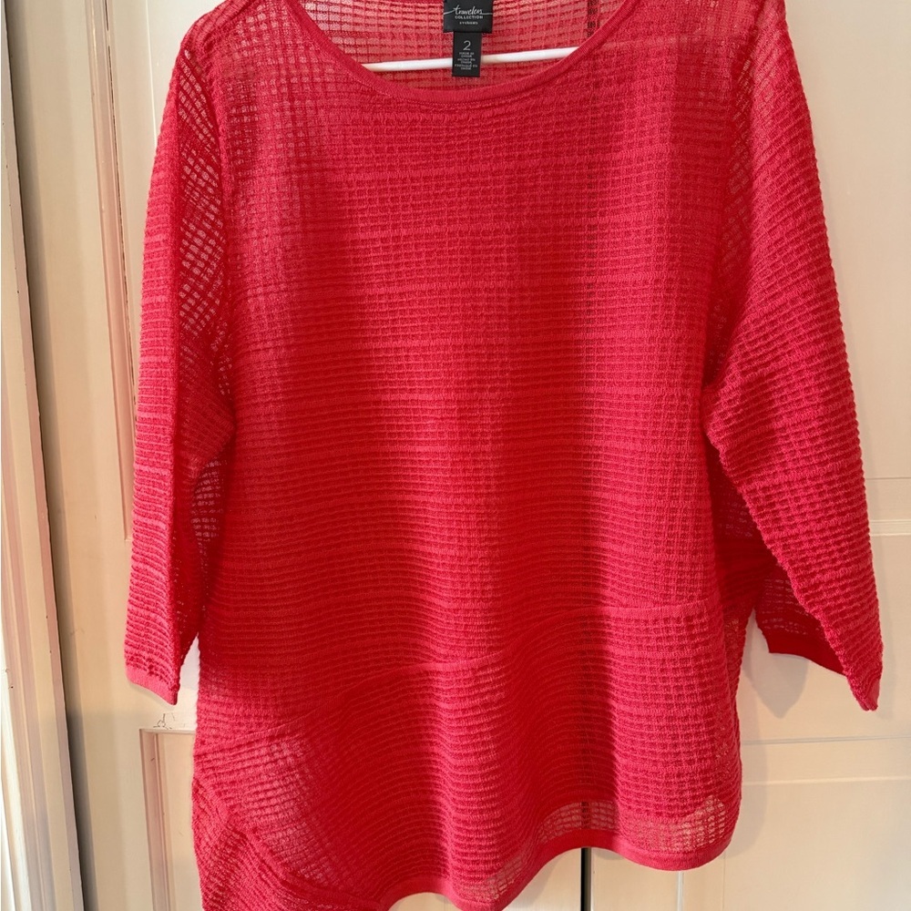 Chico's Travelers Collection EUC Vibrant Red Mesh Blouse